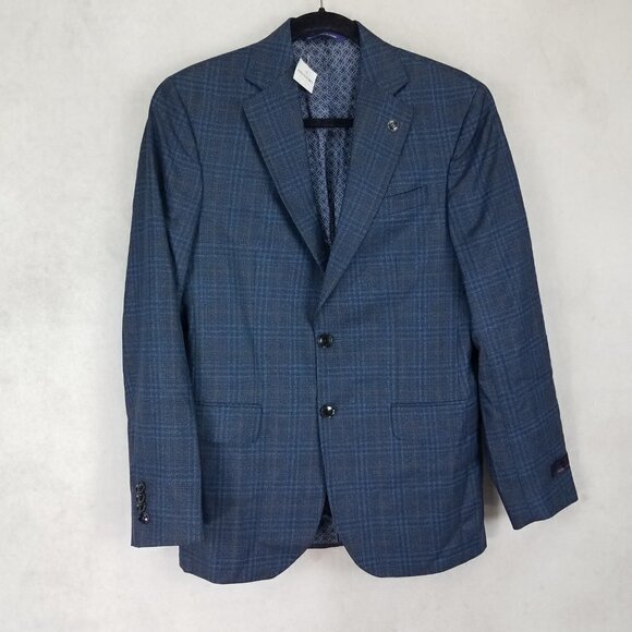 NEW Ted Baker Endurance Men's 36S Konan Sport Coat Blazer Suit Jacket Navy Plaid - Picture 1 of 14